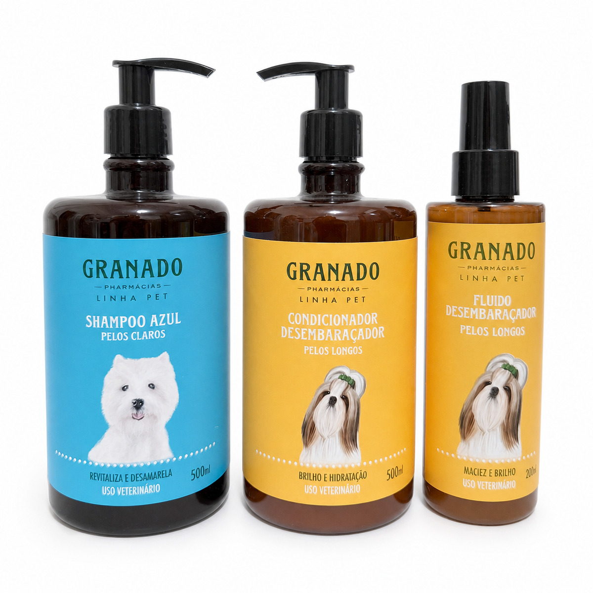 Kit Granado Pet Shampoo Azul Condicionador E Fluido Desembaraçador
