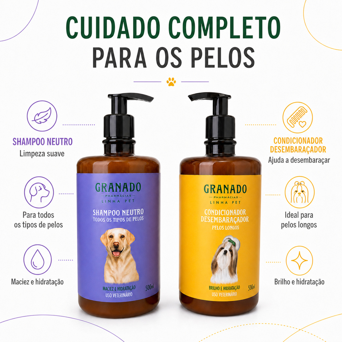 Kit Granado Pet Shampoo Neutro Condicionador Desembaraçador