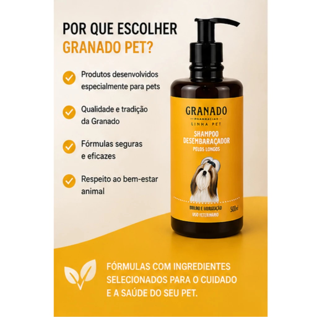 Kit Shampoo Granado Desembaraçador 500ml + Escova Banho Pet