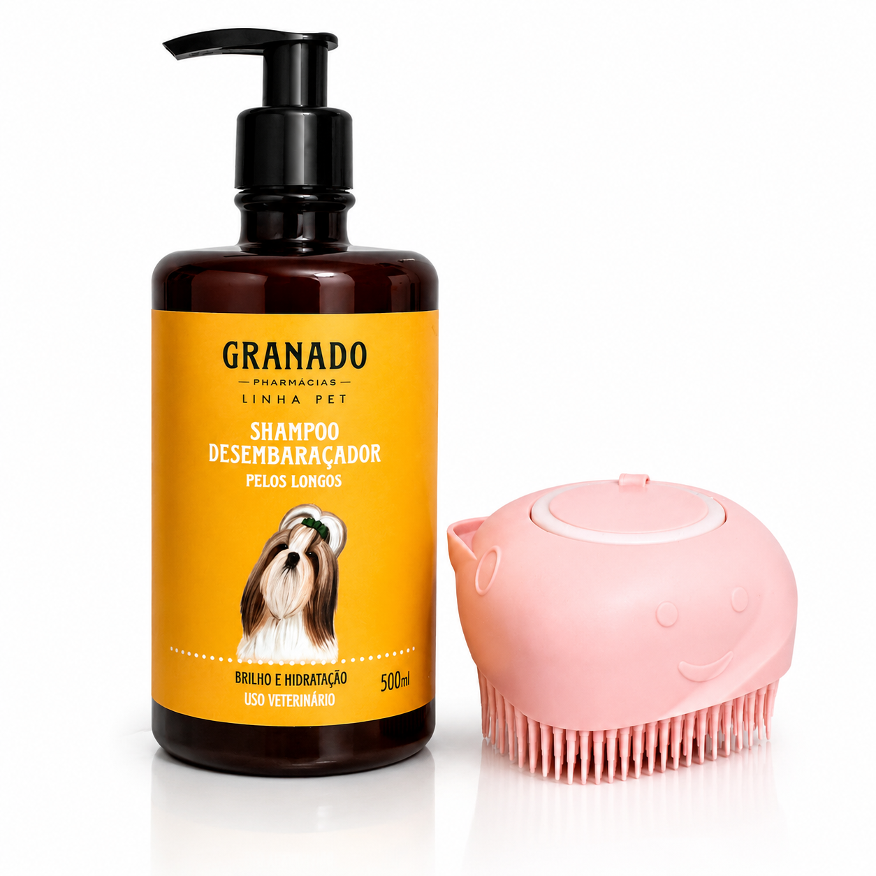 Kit Shampoo Granado Desembaraçador 500ml + Escova Banho Pet