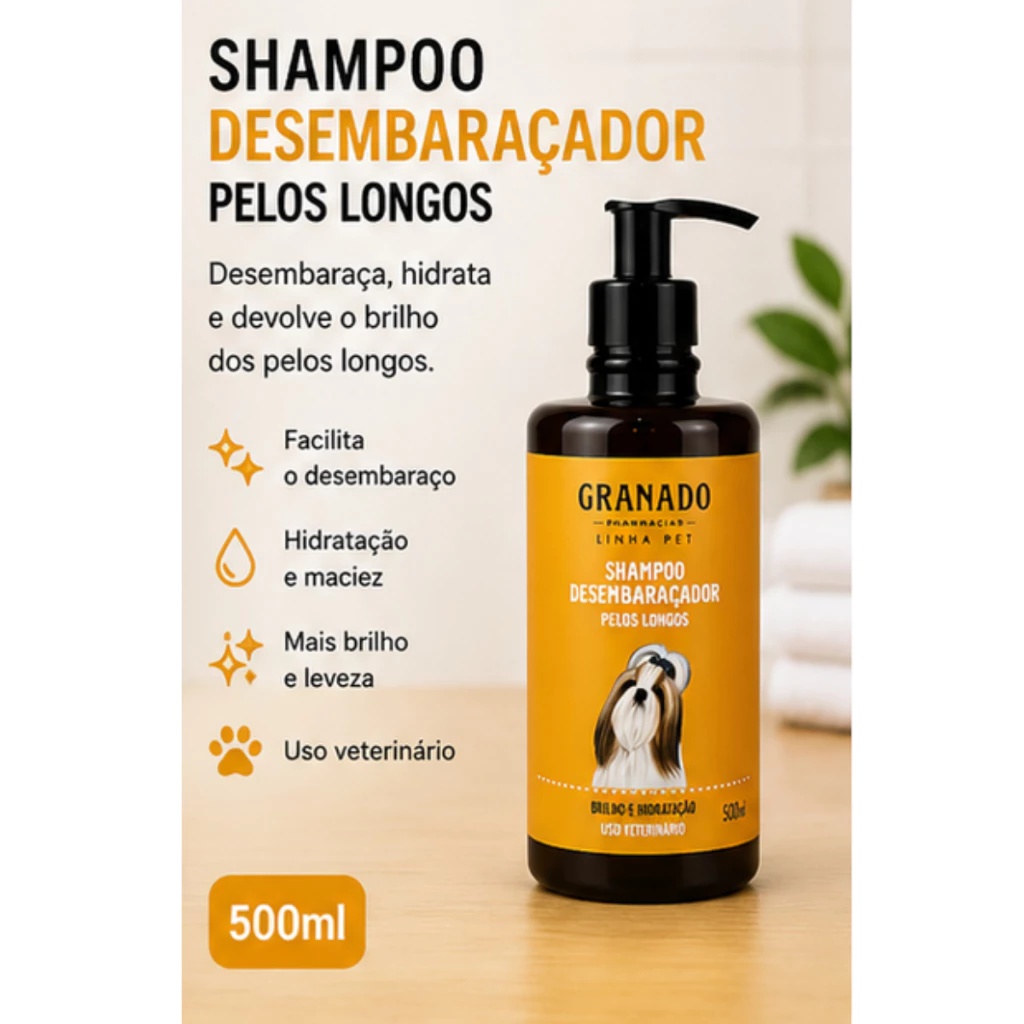 Kit Shampoo Granado Desembaraçador 500ml + Escova Banho Pet