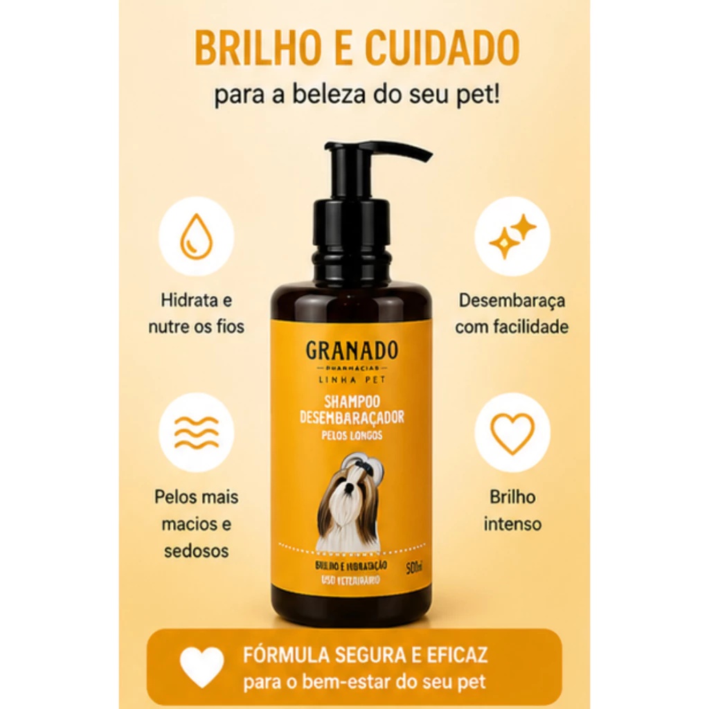 Kit Shampoo Granado Desembaraçador 500ml + Escova Banho Pet