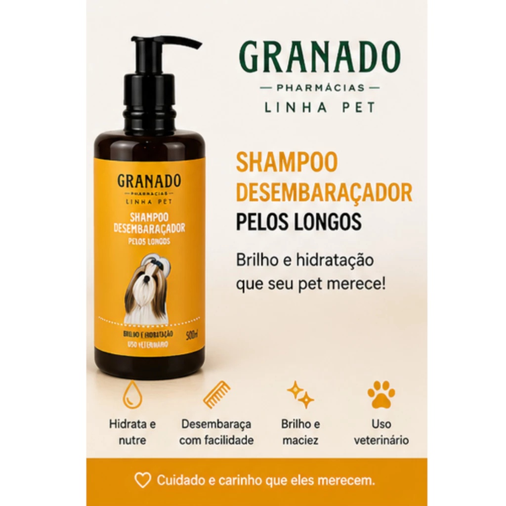 Kit Shampoo Granado Desembaraçador 500ml + Escova Banho Pet