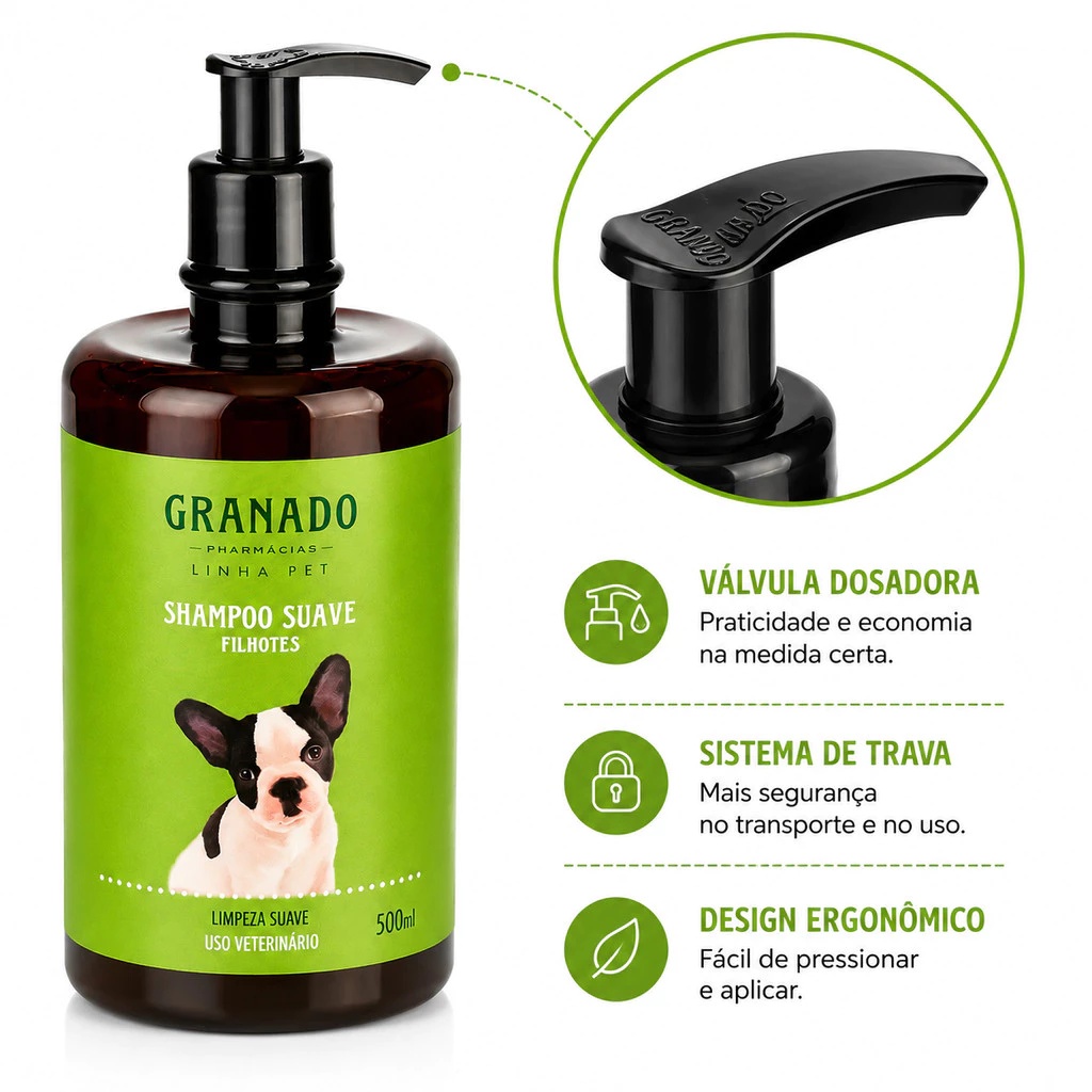 Kit Shampoo Granado Filhote 500ml + Escova Banho Pet