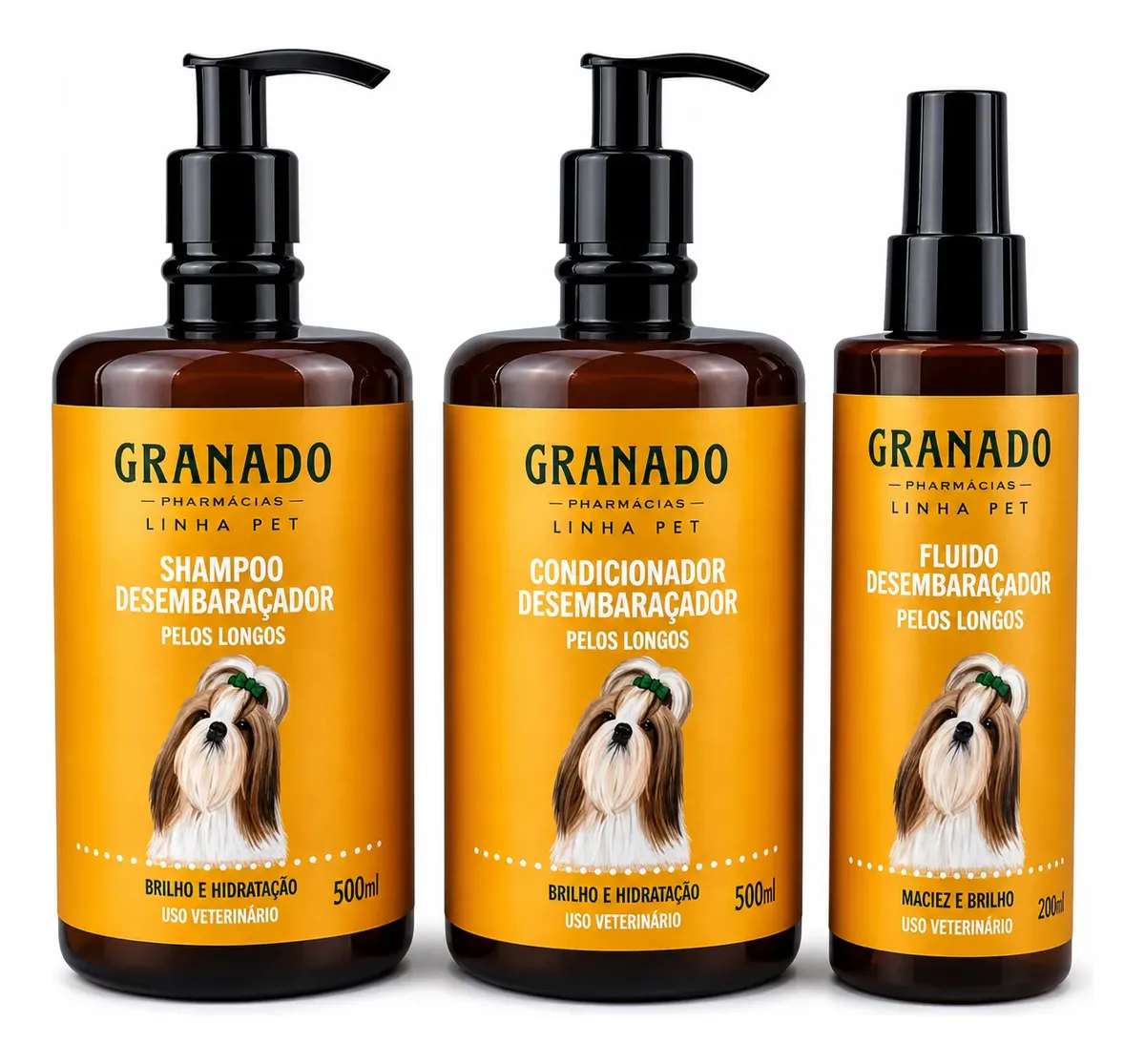 Kit Granado Pet Desembaraçador Pelos Longos 3 Produtos