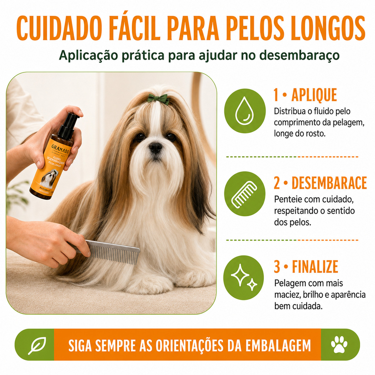 Kit Granado Pet Pelos Longos Condicionador 500ml + Fluido Desembaraçador 200ml