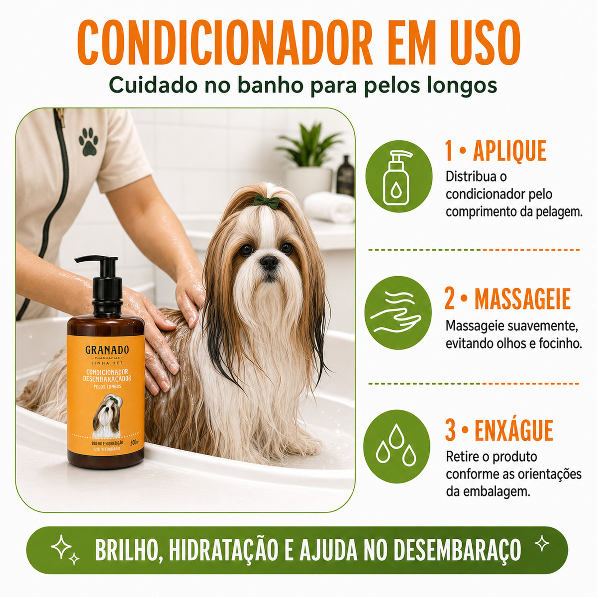 Kit Granado Pet Pelos Longos Condicionador 500ml + Fluido Desembaraçador 200ml
