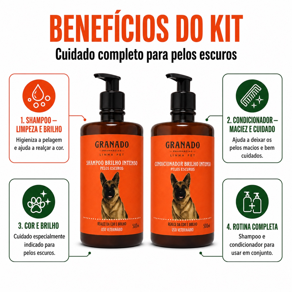 Kit Granado Shampoo + Condicionador Brilho Intenso Pelos Escuros
