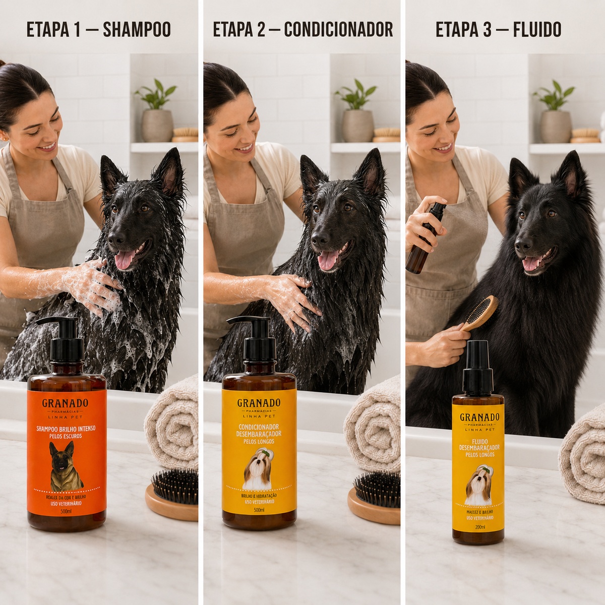 Shampoo Pet Pelo Escuro Condicionador Fluido Desembaraçador