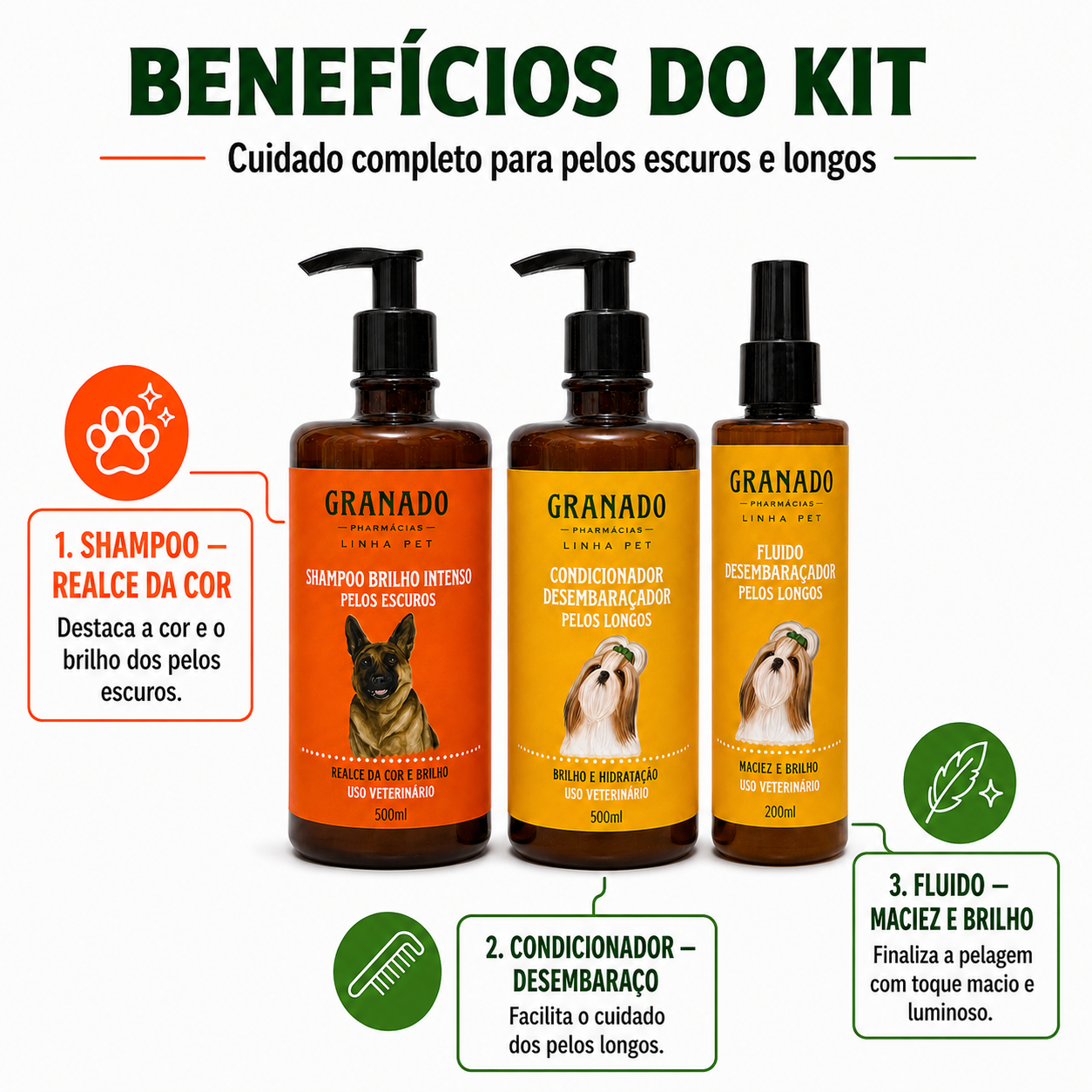 Shampoo Pet Pelo Escuro Condicionador Fluido Desembaraçador
