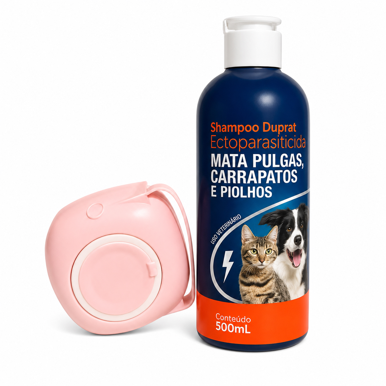 Kit Shampoo Antipulgas Duprat Ectoparasiticida 500ml + Esponja Dispenser