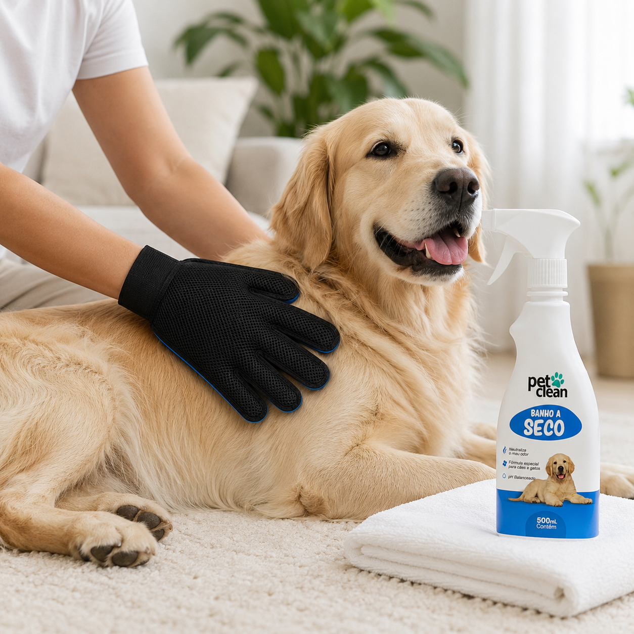 Kit Pet Clean Banho a Seco 500ml + Luva Massageadora Tira Pelos