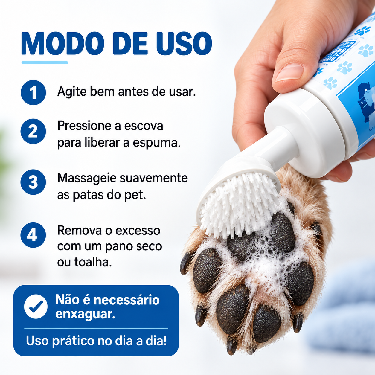 Limpa Patas Pet Life 150ml com Escova Aplicadora para Cães e Gatos