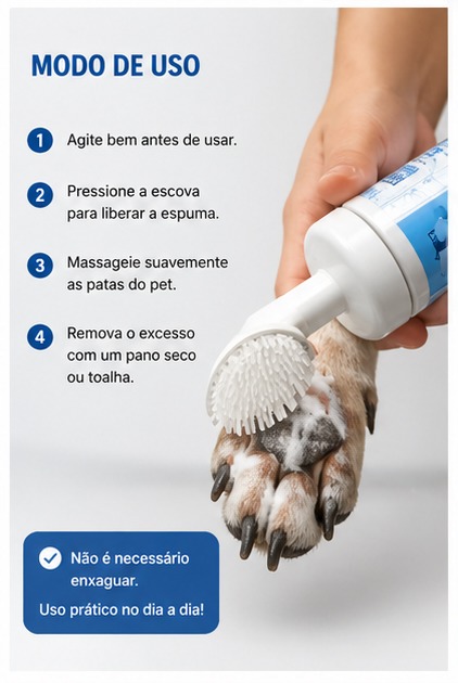 Limpa Patas Pet Life 150ml com Escova Aplicadora para Cães e Gatos