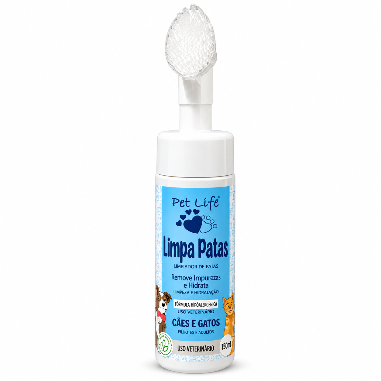 Limpa Patas Pet Life 150ml com Escova Aplicadora para Cães e Gatos