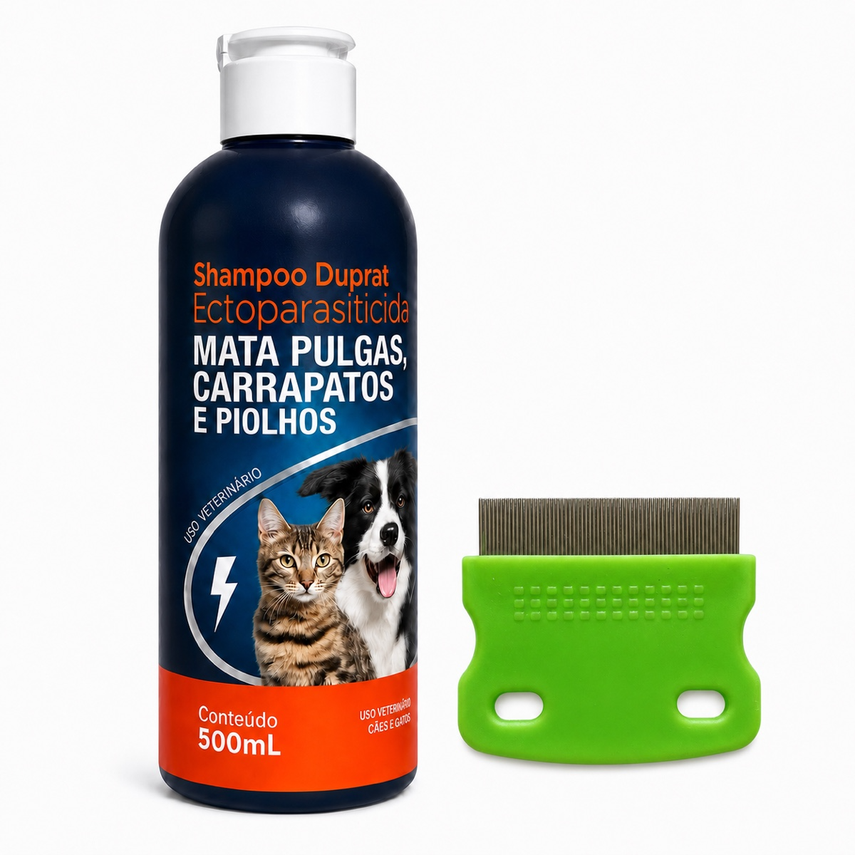 Kit Shampoo Antipulgas Duprat 500ml + Pente Fino Pet