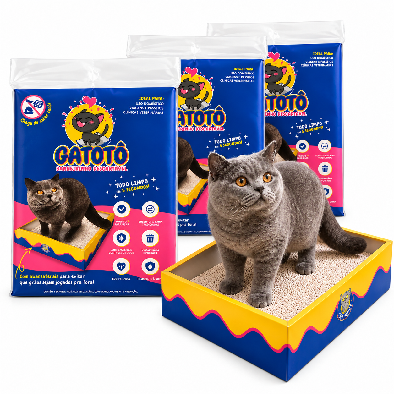 Kit Caixa de Areia para Gatos Descartável CatMyPet Gatotô