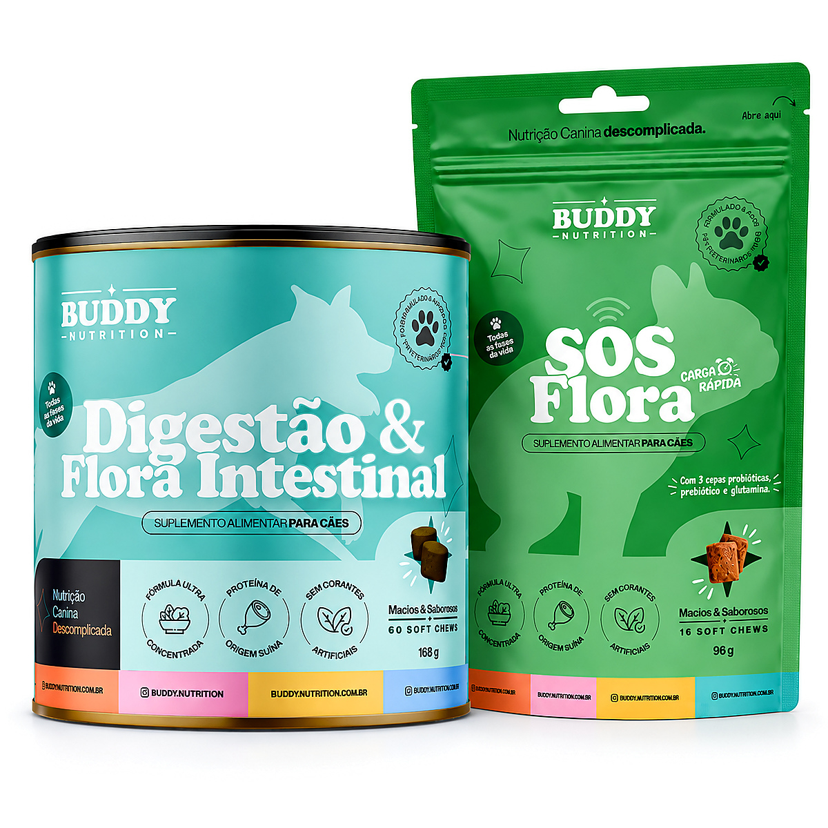 Kit Saúde Intestinal Cães Buddy Digestão & Flora + SOS Flora