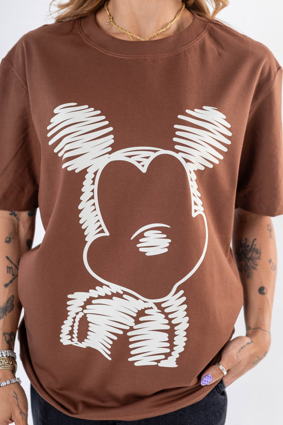 Max Tshirt Mickey Riscas Marrom