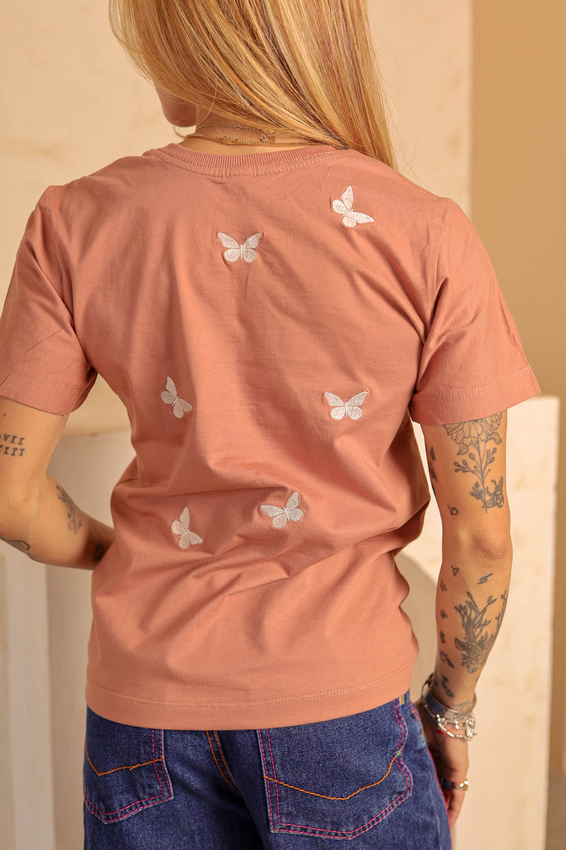 Tshirt Bordada Borboletas Bege Costas