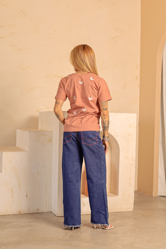 Tshirt Bordada Borboletas Bege Costas
