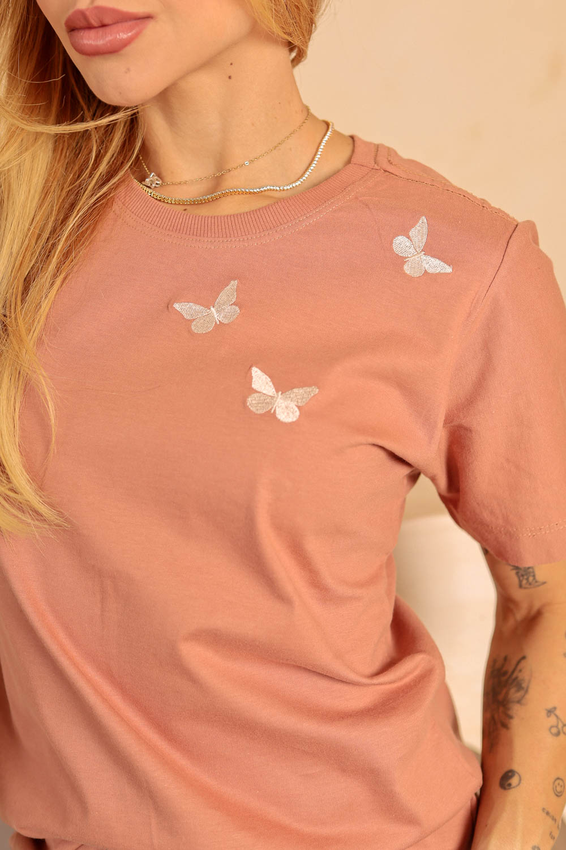 Tshirt Bordada Borboletas Bege Costas