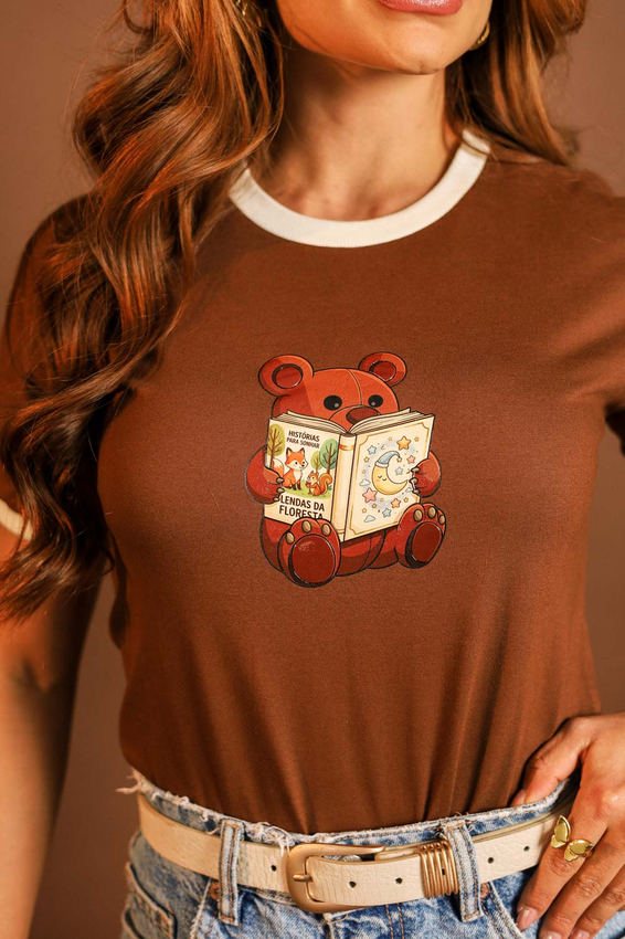 Tshirt Bicolor Ursinho Livro Lendas Da Floresta Aplicação