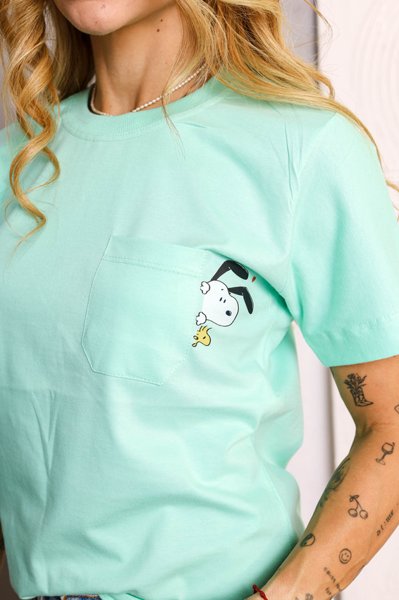 Tshirt Bolsinho Snoopy e Woodstock
