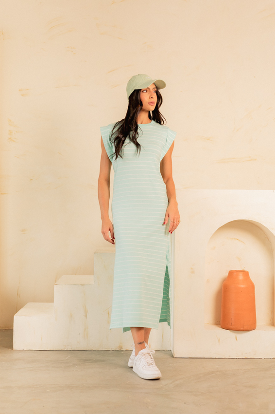 Vestido Midi Muscle Risca De Giz Verde Bebê