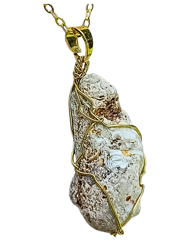 Jaspe Coquina Cristal, Colar Banho Ouro 18k