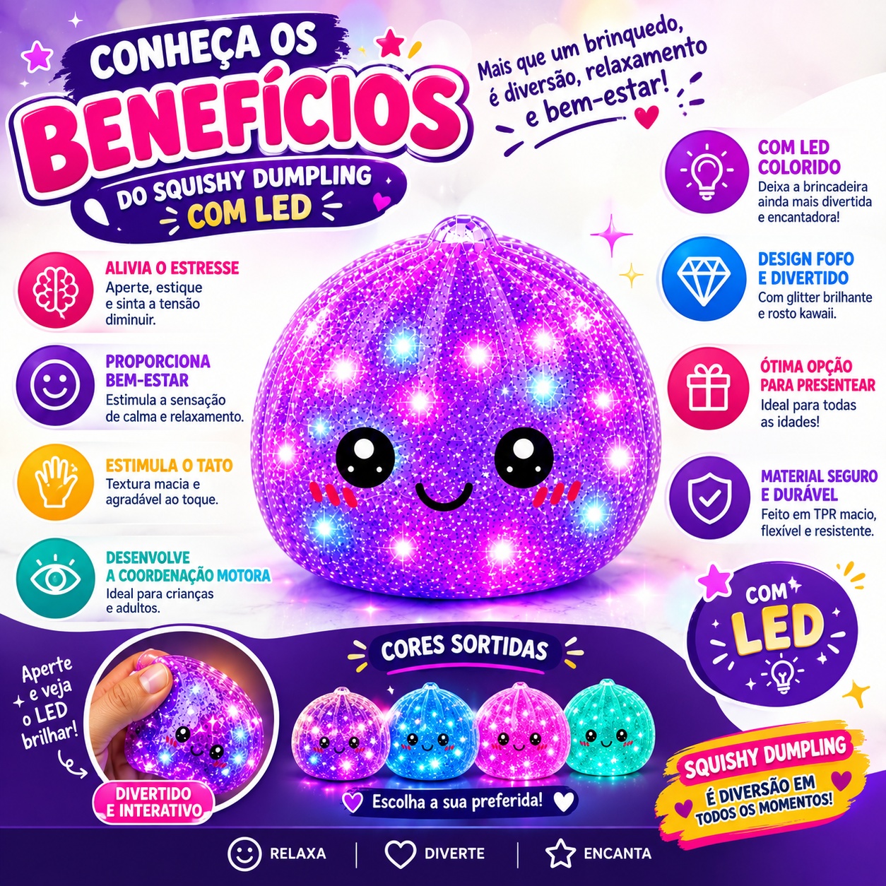 Squishy Dumpling com LED Anti-stress Sensorial