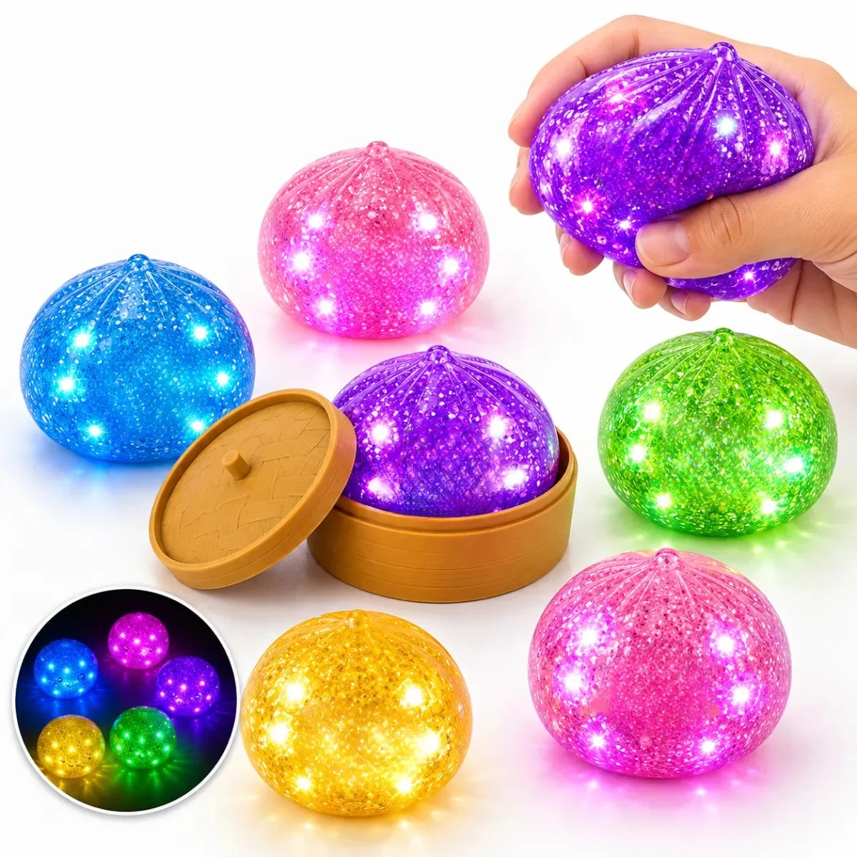 Squishy Dumpling com LED Anti-stress Sensorial