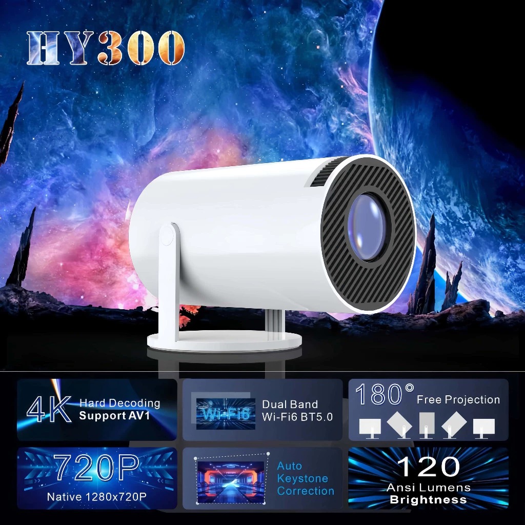 Projetor HY300 Pro 4K Wi-Fi Bluetooth Portátil