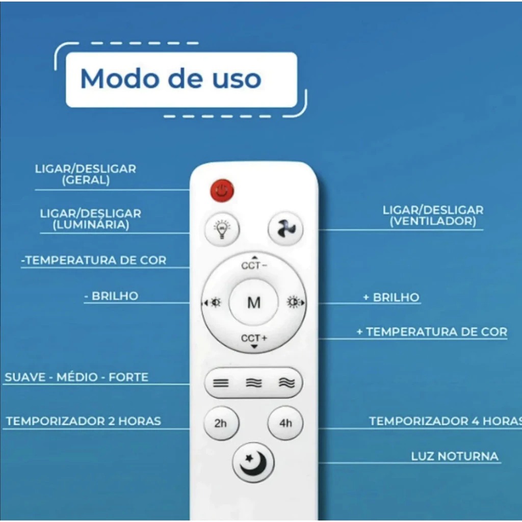 Ventilador de Teto Silencioso 60W LED 2em1