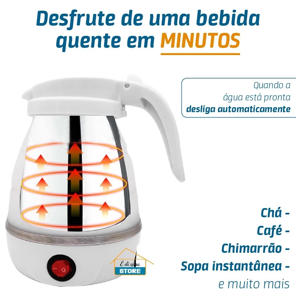 Chaleira Elétrica 600ml Silicone Dobrável Viagem 110v