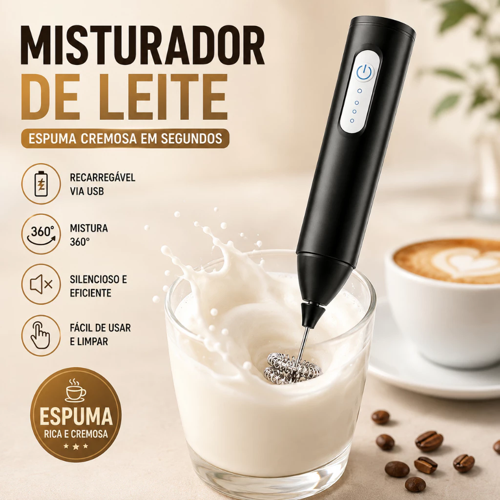 Mini Mixer Elétrico Recarregável Multiuso para Bebidas e Ovo