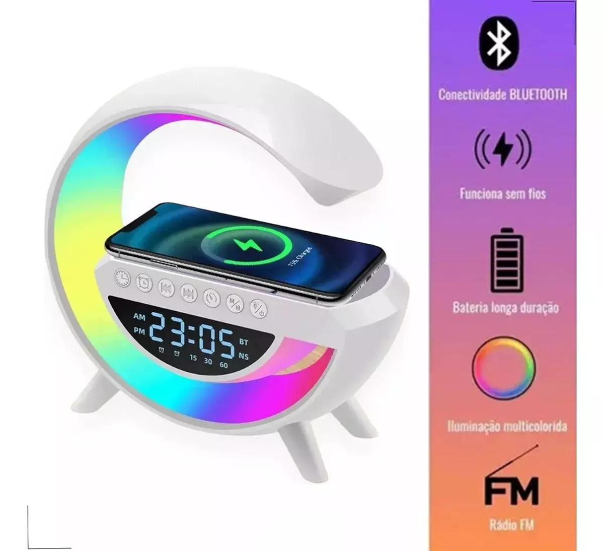 Luminaria G-Speaker Multifuncional Smart Station Led Caixa De Som Relógio - Branco