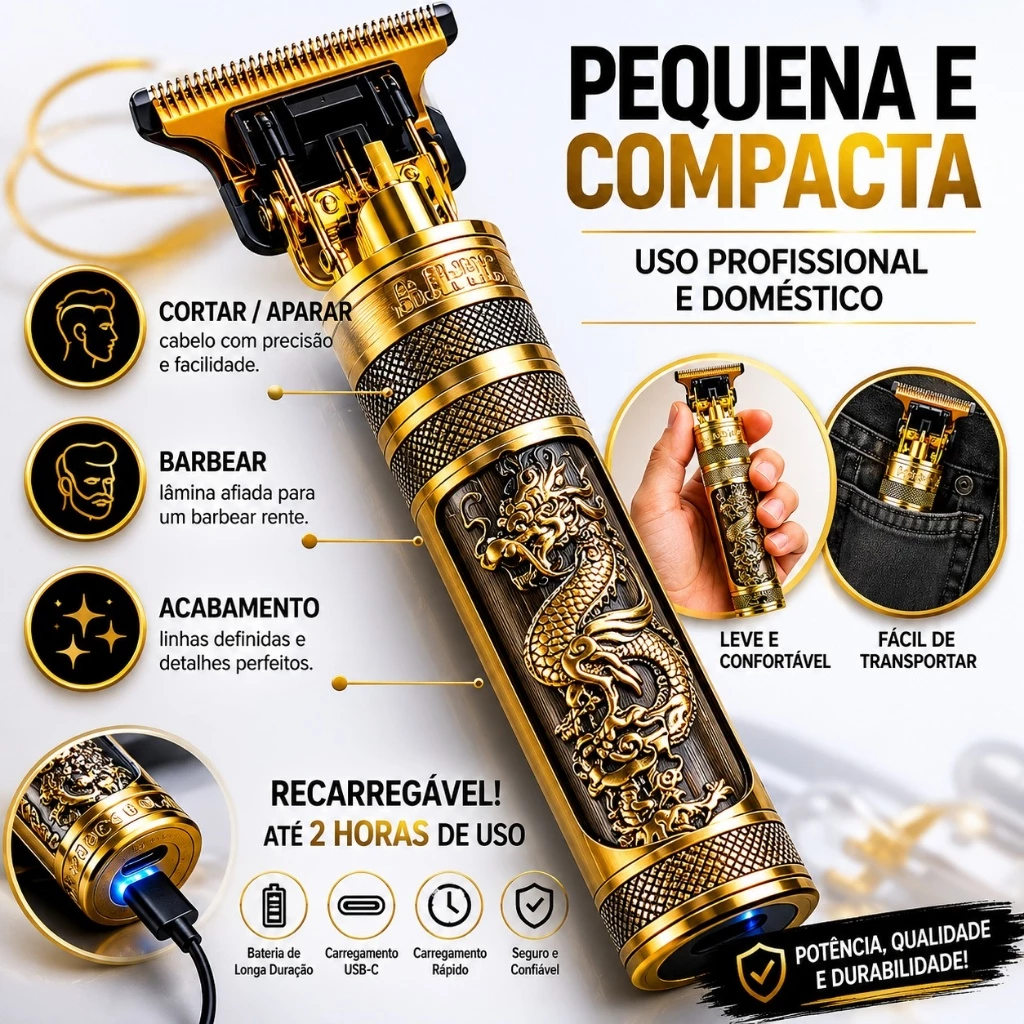 Máquina de Barbear e Cortar Cabelo Profissional Recarregável