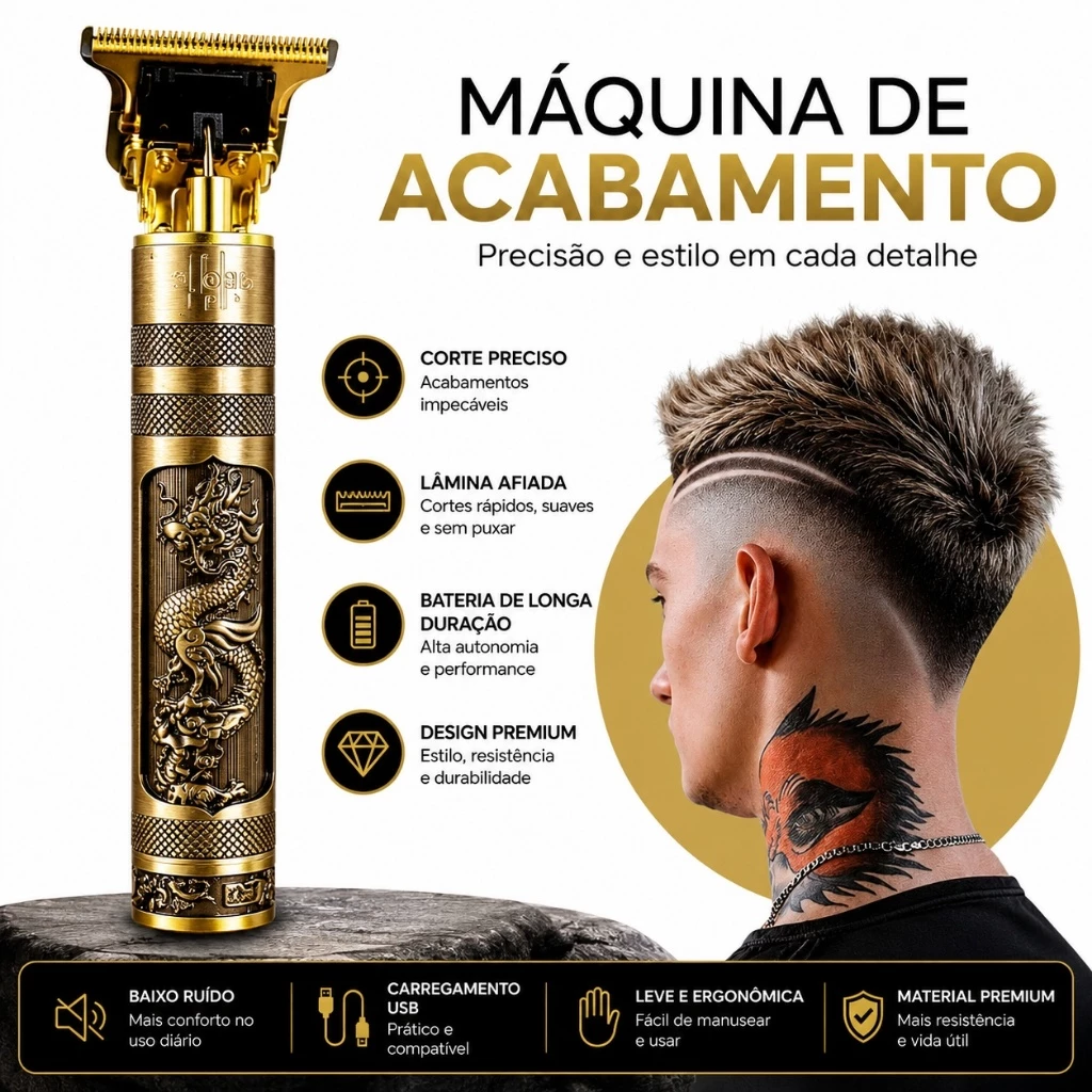 Máquina de Barbear e Cortar Cabelo Profissional Recarregável