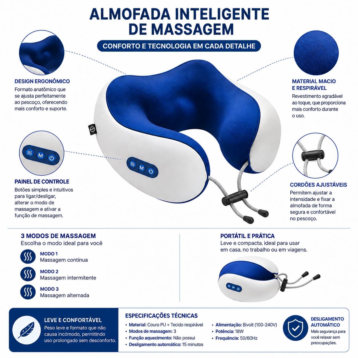 Almofada Inteligente de Massagem para Pescoço