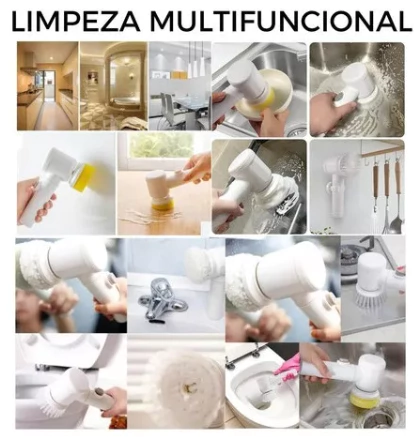 Escova Elétrica Multiuso 5 em 1 – Rotação 360º para uma Limpeza Sem Esforço!