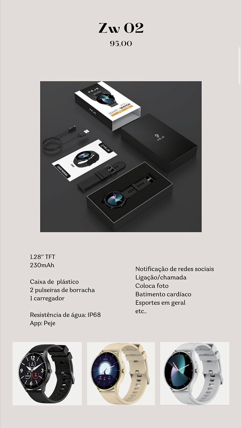 Smartwatch PEJE ZW02 Relógio Inteligente Bluetooth Tela 1.28 Chamadas Esportivo Android iOS