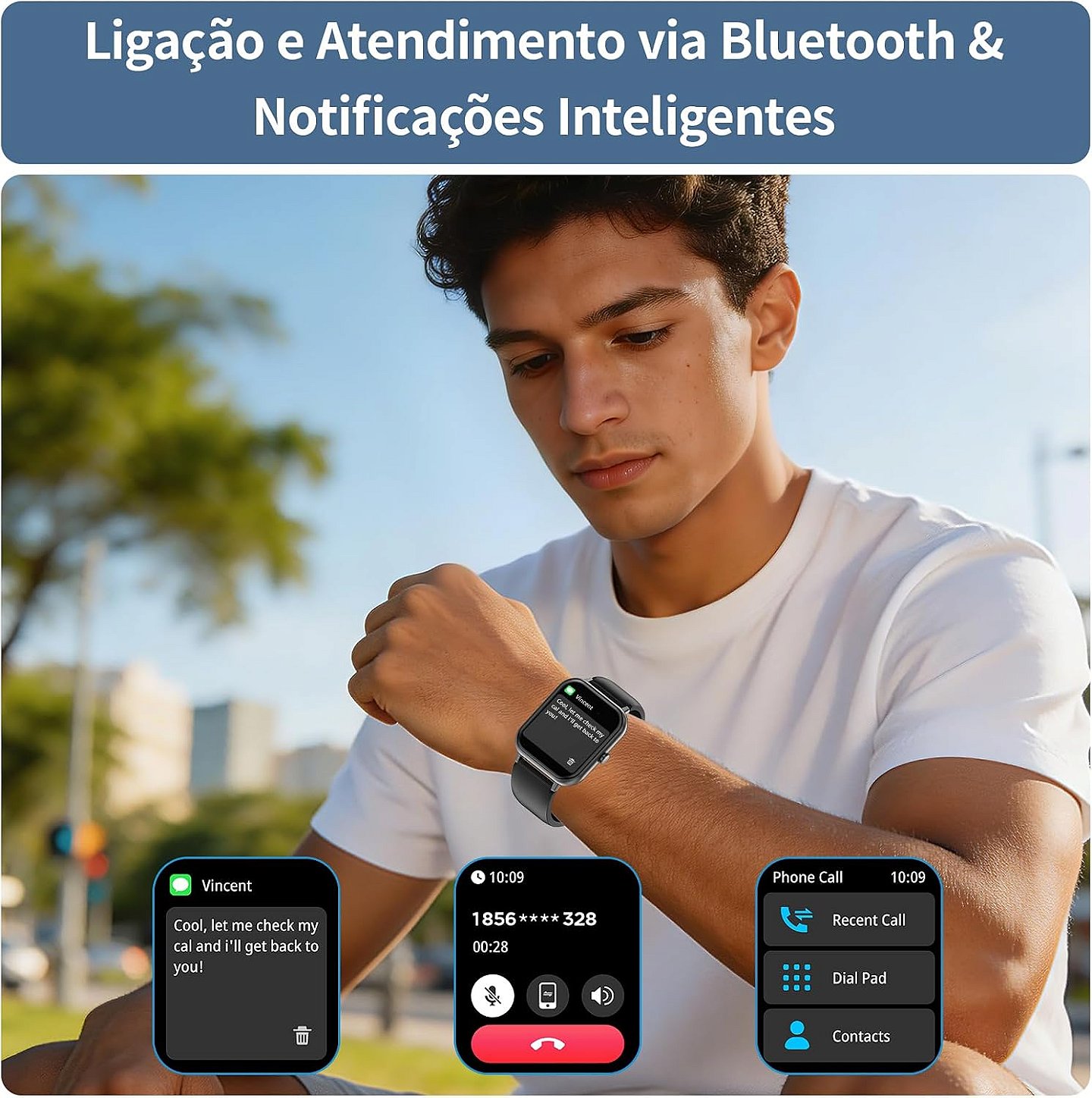 Smartwatch PEJE ZW01 com Chamadas, Pulseira Extra e 123+ Modos Esportivos Aprova d Agua