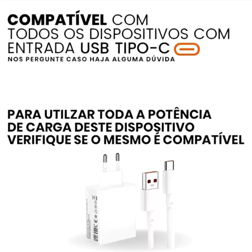 ⚡ Carregador Turbo Mi 67W Tipo-C – Rápido, Seguro e Eficiente!
