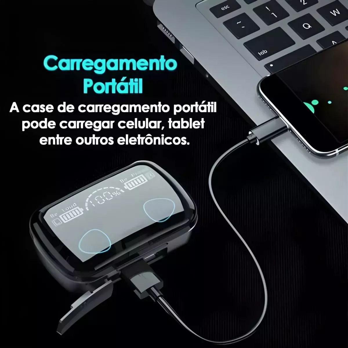 Fone de Ouvido Bluetooth TWS Com POWER BANK