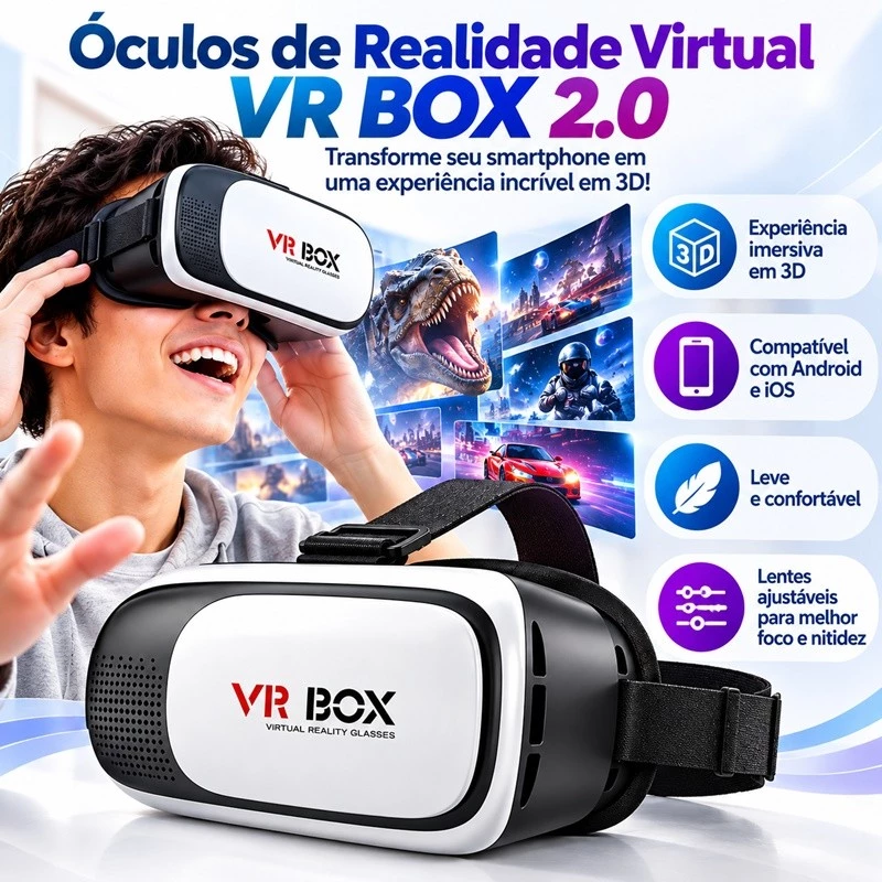 Óculos Vr Box 2.0 Realidade Virtual + Controle Cardboard 3d