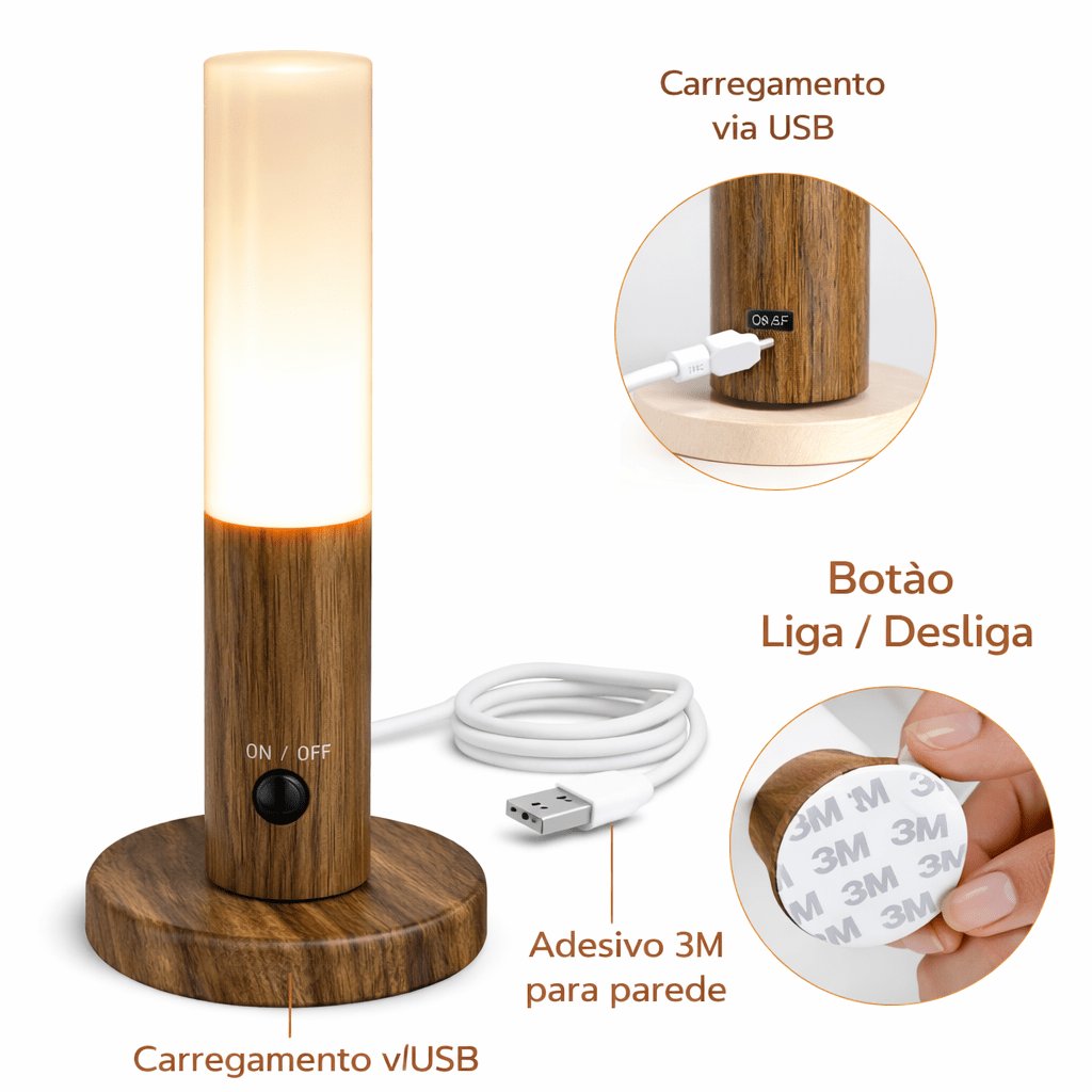 Luminária LED Inteligente com Sensor de Movimento Recarregáv