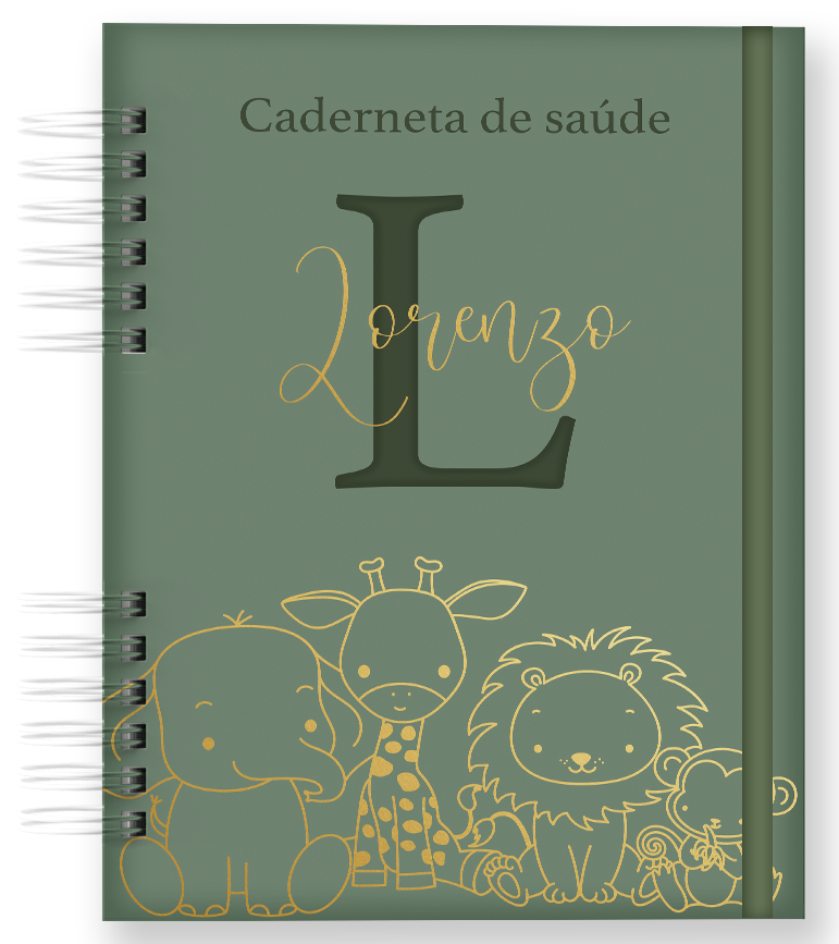 Caderneta de Vacina Sarafi verde com dourado Personalizada