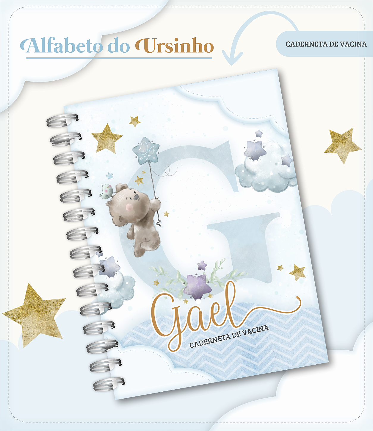 Caderneta de Vacina Alfabeto Ursinho Personalizada