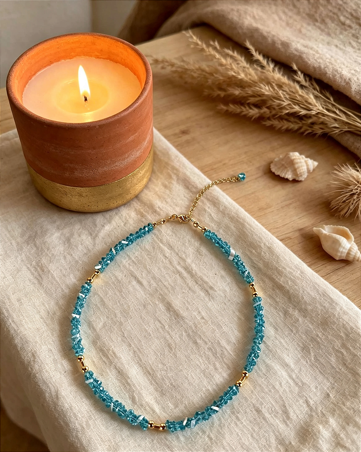 Colar (choker) cristal áurea lascas Azul Claro